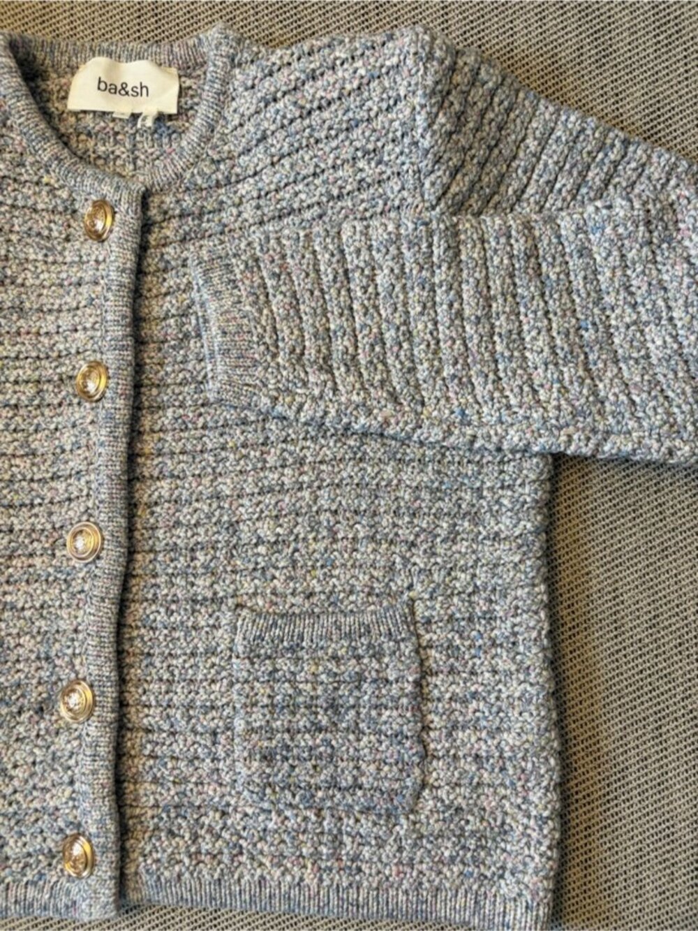 ba&sh Bash Guspa Multicolor Tweed Cardigan Jacket Gray Pastel Multi | size 1 / S - Picture 12 of 16